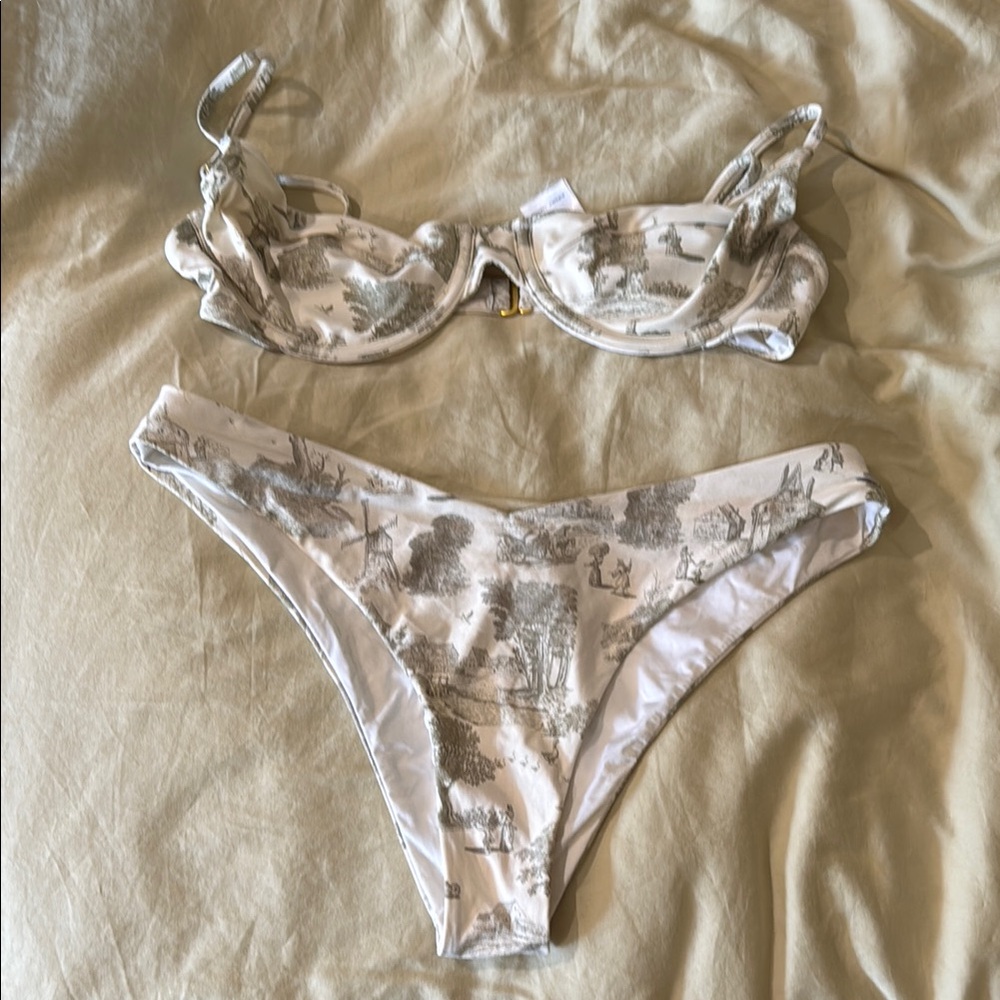 WeWoreWhat Cream and Brown Toile Bikini